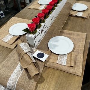 SAVON Jute Table Runner with 6 Table Mats 6 Cutlery Holders